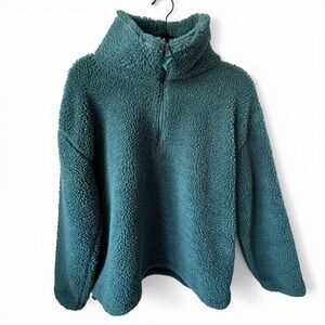 Eddie Bauer Sherpa Fleece Pullover Teal Quarter Zip Cozy Outdoor Women’s Medium